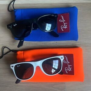 Kids Ray-Ban Black and White Sunglasses with Blue and Orange Cases